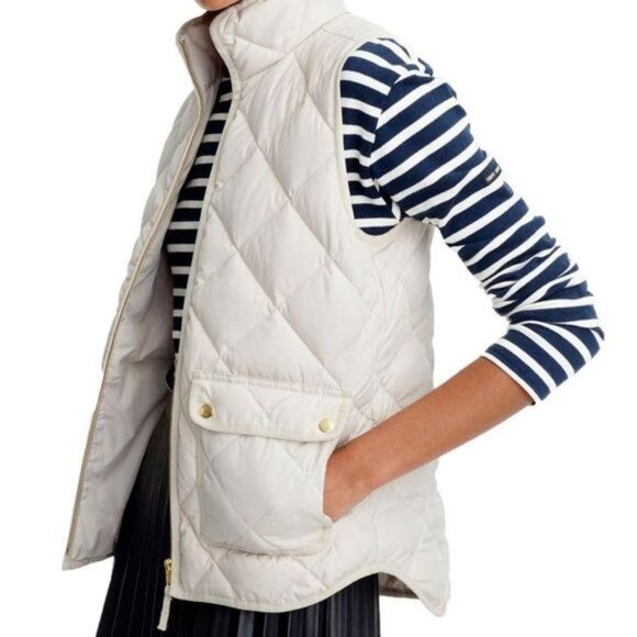 J Crew Vest Womens S Excursion Quilted Ivory Down Puffer Outdoor Packable Casual - Picture 1 of 14